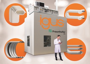 由 Fraunhofer IPA 新建的 igus 無塵實驗室，適用於快速開發無發塵的動態工程塑膠，達到 ISO 14644-1 等級的無塵室。（source:igus GmbH）