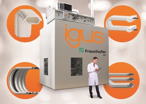 由Fraunhofer IPA新建的igus無塵實驗室，用於快速開發無發塵的動態工程塑膠，適用於達到ISO 14644-1空氣潔淨度1級的無塵室。（source：igus GmbH）