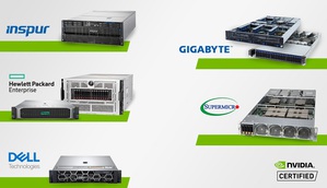 Dell Technologies、技嘉(GIGABYTE)、慧與科技(HPE)、Inspur及美超微(Supermicro)等加速伺服器製造商，現已將NVIDIA認證系統準備就緒。
