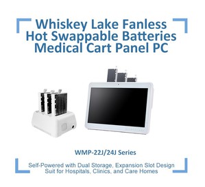 中美萬泰發表新一代無風扇熱插拔電池醫療級觸控電腦系列WMP-22J/24J，升級Whiskey Lake運算處理器，滿足醫療級行動護理推車、診間及照護中心的應用需求。