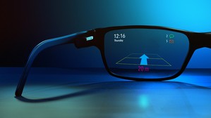 艾迈斯欧司朗全新Vegalas模组原型可适用於标准的消费者镜框，透过扩增实境眼镜，使用者周遭环境的有用讯息可直接投射到视野中。(source: OSRAM)