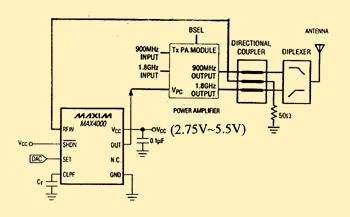 《图三 MAX4000在PA功率控制上的简单应用电路》