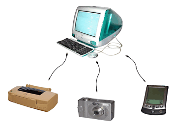 圖一 : 　個人電腦與印表機、相機、PDA連線