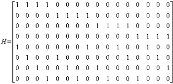 《圖二　（16,8）低密度奇偶校驗編碼的奇偶校驗矩陣。》