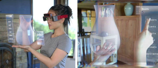 Figure III: Through integrating many types of Human-Computer Interaction technologies, wearable devices can create many types of different applications, such as 3D projection, gesture interface, voice input, and cloud, and they can enable users to directly create virtual 3-D objects.