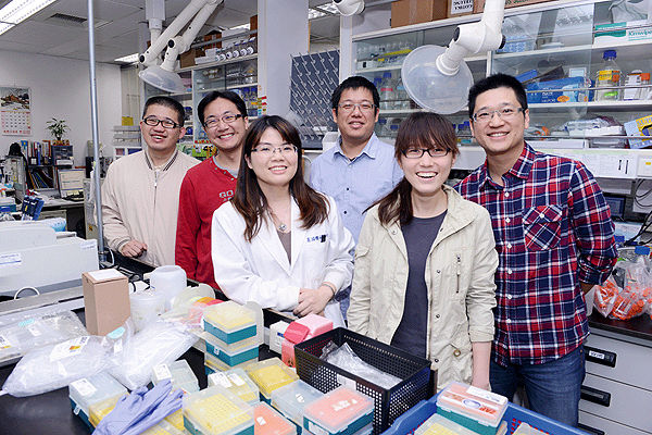 Figure 1 :   Chen Yun-ru (third from left) leads a lab in the Academia Sinica’s Genomics Research Center that studies protein folding mechanisms, as well as diseases caused by misfolding. (photo by Hao Cheng-tai)