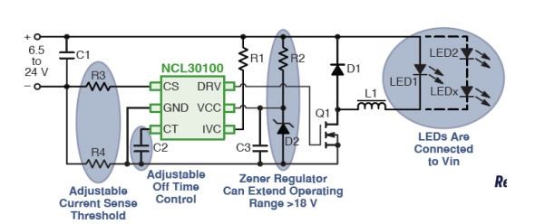 图六 : 采用NCL30100的LED MR16灯泡方案