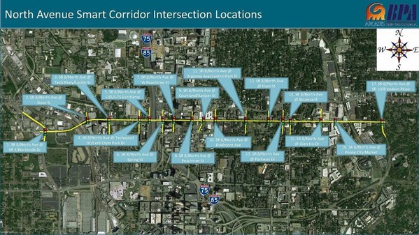 图一 : 亚特兰大市希??藉由智慧廊道计画运用数据分析与人工智慧，全方位提升North Avenue的交通号志运作效率并改善交通情况。（source：govtech.com）