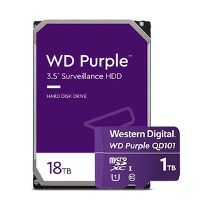 圖一 : 全新WD Purple 18TB HDD、WD Purple microSD記憶卡1TB及全天候串流工作負載量認證軟體組合，提供錄影機、智慧攝影機、具深度學習功能的網路攝影機與影像分析應用程式所需容量、效能及耐寫度