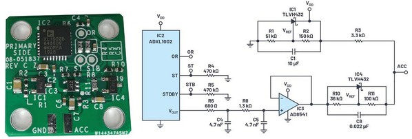 圖4 : MEMS 電路採用ADXL1002 與IEPE相容介面