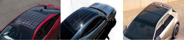 圖一 : 目前市面上已有數款配備太陽能全景天窗的家庭車款，從左到右：2019 Prius Prime（source：Toyota）、2020 Revero（source：Karma Fischer）、2021 Ioniq 5（source：Hyundai）。