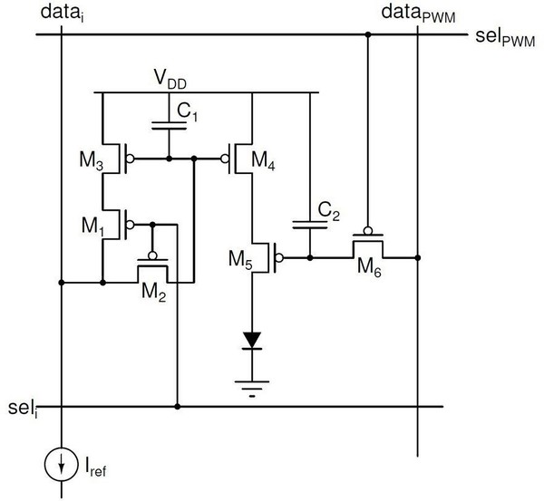 图三 : 采用6T2C驱动电路的Micro LED电路图。
