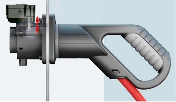 圖五 : CCS 車輛輸入插孔配備機電控制鎖定螺栓（紅色箭頭旁邊，左上角），旨在承受高拉力。（source：Phoenix Contact）
