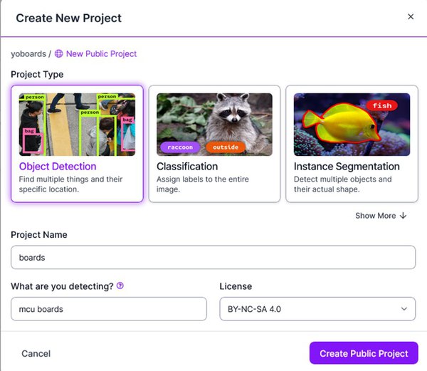 图3 : Roboflow 可以建立物件侦测、实例分割、影像分类等不同专案。