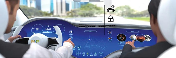 图一 : 汽车内部的多显示器HMI环境支援数位语音助手、仪表板、娱乐中控系统、云端连接、先进安全功能和车载资讯服务等功能。