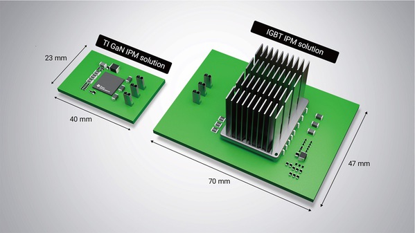 圖二 : 使用DRV7308的馬達驅動逆變器印刷電路板(PCB)尺寸可縮減多達55%。（source：TI）