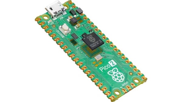 图1 : Raspberry Pi Pico 2板卡与板卡上的主控晶片RP2350（图片来源：树莓派）