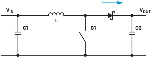 圖一 : 一種簡單的升壓轉換器拓撲結構。