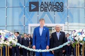 圖一 : Analog Devices 執行長暨董事會主席Vincent Roche(左)與Analog Devices泰國董事總經理Wirat Sri-amonkitkul (右) 共同出席ADI泰國先進製造工廠剪綵儀式