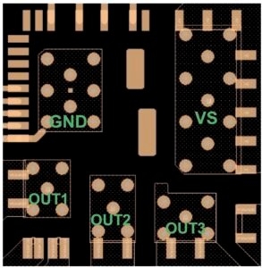 圖二 : PWD5T60 PCB頂層的導通孔配置