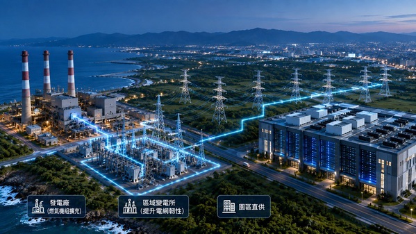 图一 : AI资料中心电力需求渐增，区域电网与直供成为重要关键。
