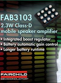 快捷半导体开发Class-D音频放大器FAB3103