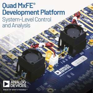ADI新款16通道混合訊號前端(MxFE)數位轉換器，包含四個AD9081或四個AD9082軟體定義的直接RF採樣收發器。