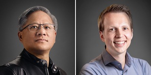NVIDIA 創辦人暨執行長黃仁勳 (左) 與 Rescale 創辦人暨執行長 Joris Poort (右)