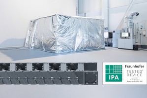 免上油、耐磨损，并获得乾燥无尘室的认证：E6.29 是第一个获得 Fraunhofer IPA 新型证书的拖链系统，在测试中达到 ISO Class 4。（source：Fraunhofer IPA/igus GmbH）