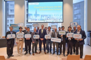Taiwan Special Session研讨会邀请欧盟主导6G计画的欧盟6G智慧网路和服务产业协会（6G-IA）威尔库克（Colin Willcock）主席致词（图前排左五），交流欧盟6G技术研发最新进展。